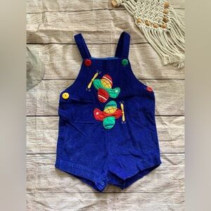 Vintage Coveralls Shortie One Piece 24M Blue Corduroy Plane Appliqué